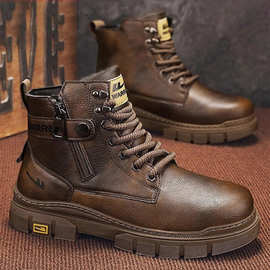回力男鞋2025秋冬新款登山劳保工装马丁靴覆古运动防滑增高帮皮鞋