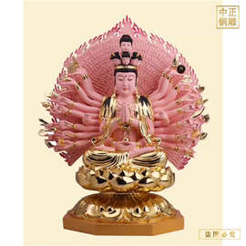 铜雕观音菩萨图片 彩绘观音菩萨铜像 彩绘站座千手观音佛像