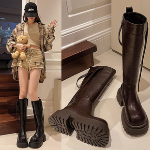 Thick-Soled Over-The-Knee Boots for Women 2025 New Fashion Versatile Boots Autumn and Winter Fleece-Lined British Fashion Boots