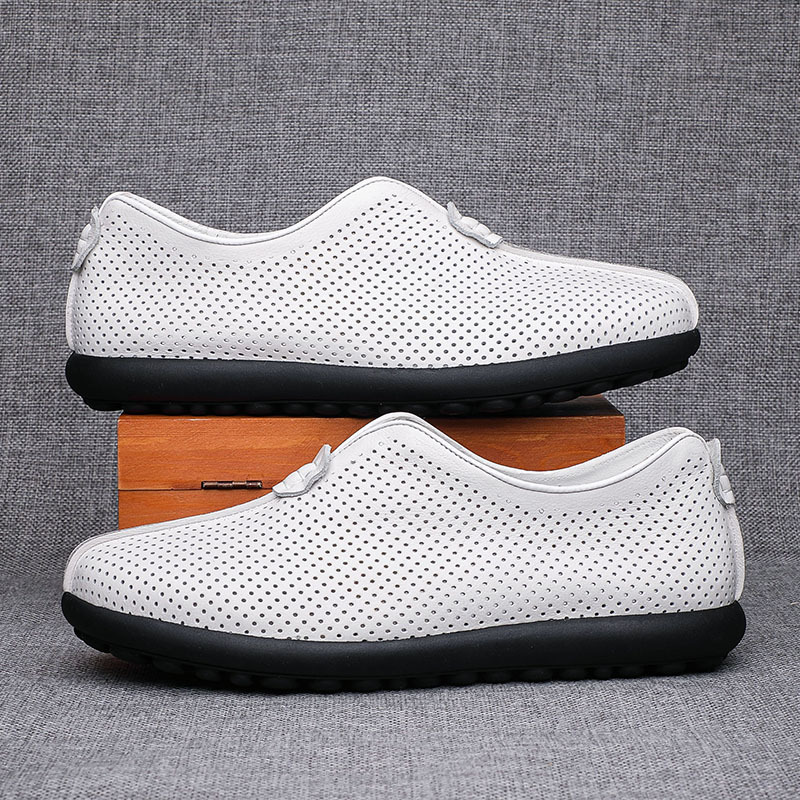 Verano viejo Beijing zapatos de tela sandalias de cuero casuales de los hombres de piel de vaca transpirable agujero papá zapatos de mediana edad y ancianos zapatos de los hombres suaves