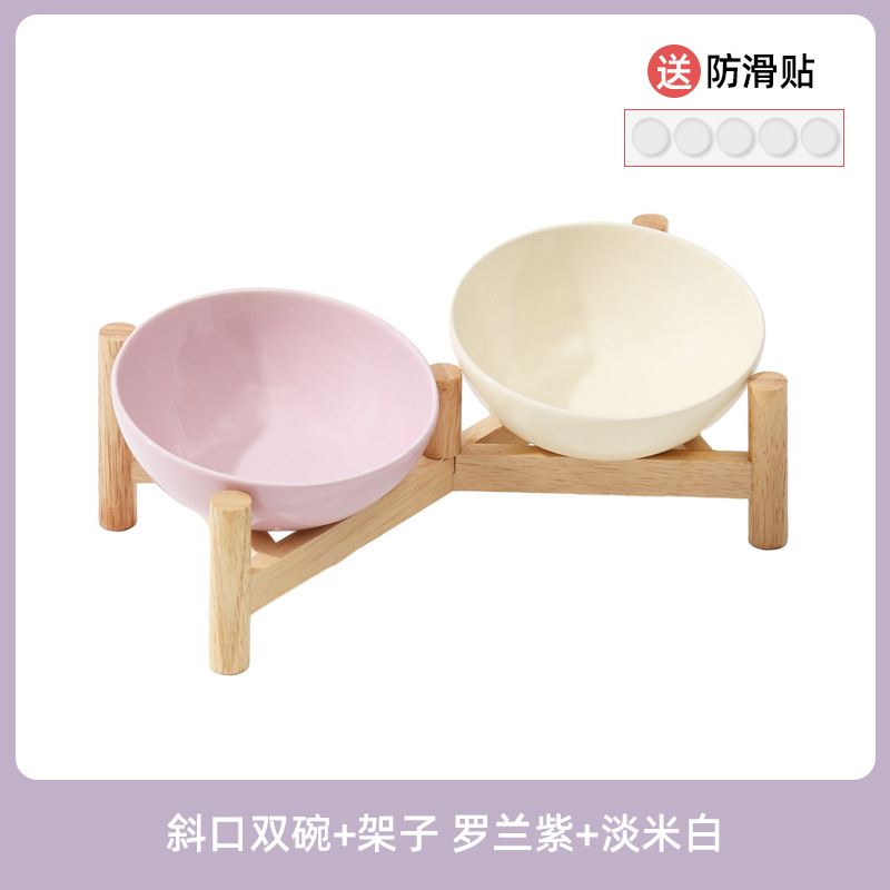 Bisel biselada tazón de cerámica suministros para mascotas gato y perro tazón de comida tazón para beber doble tazón antidetonantes protección del cuello del pie alto