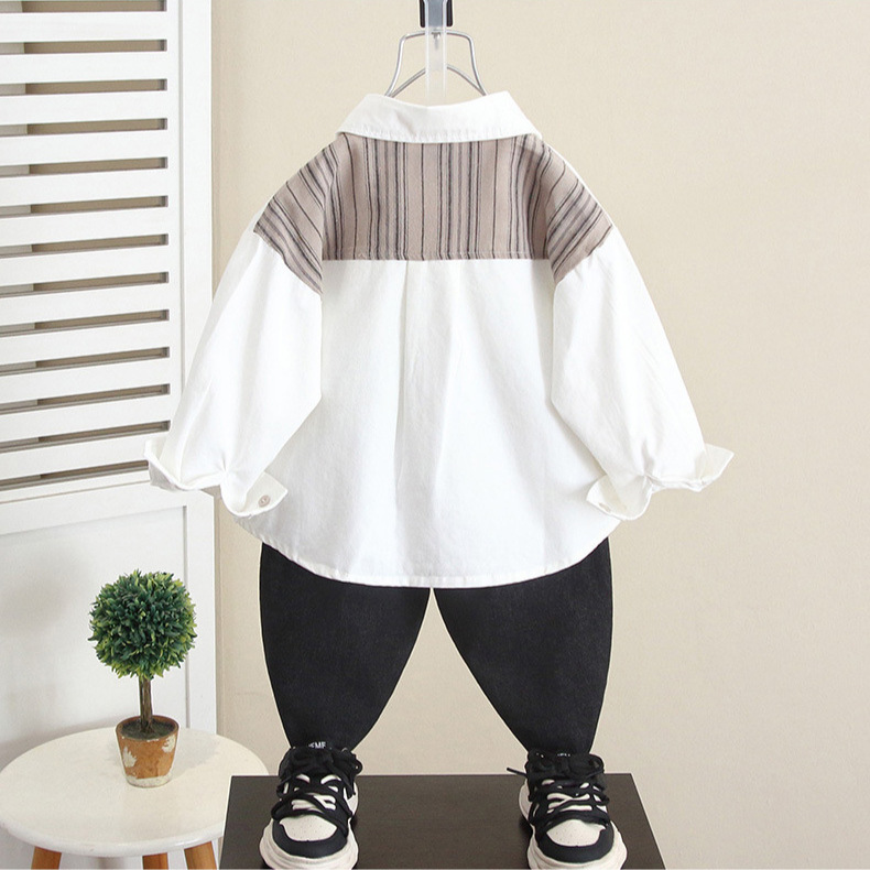 6266 Camisa de manga larga para niños Estilo de primavera y otoño 2024 Camisa de estilo occidental de otoño para niños nuevos Ropa de otoño para bebés