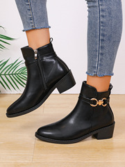 Fashionable Plush Martin Boots for Women, Leather-like PU Material, Slip-on Boots for Autumn and Winter, Stylish Women's Boots