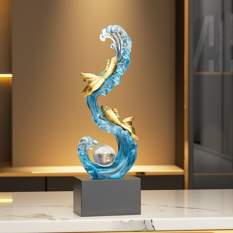 Light Luxury Resin Gold Fish Figurine, New Chinese Style Decoration for Living Room, Entryway, and Wine Cabinet, Modern Minimalist Craft