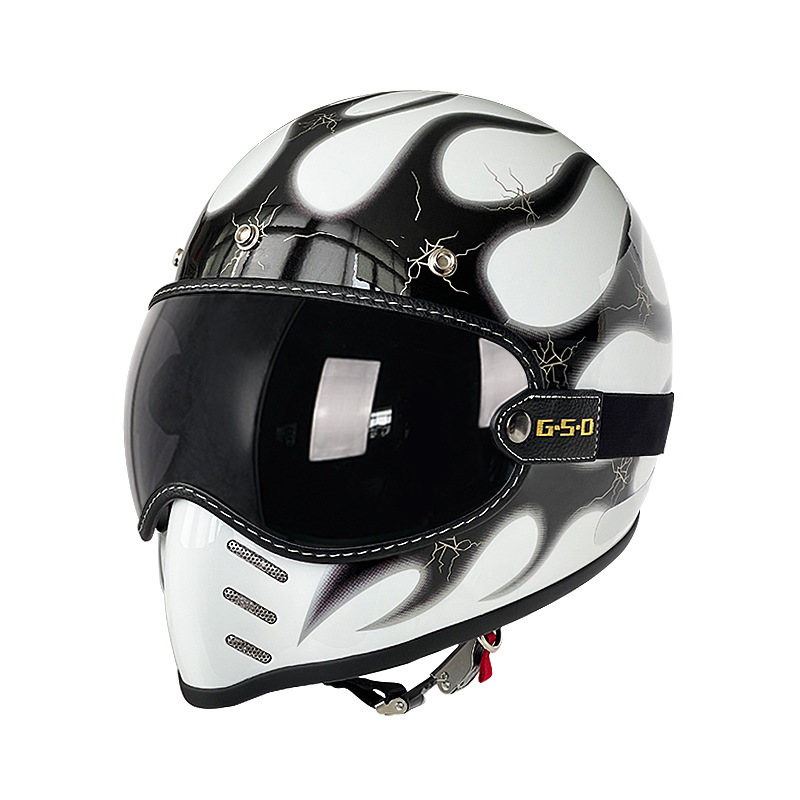 Motosiklet kaskı (dəbilqə) – Motuoche Helmet Full Face - white-with-silver-flames-dark-tea-visor-m55-56