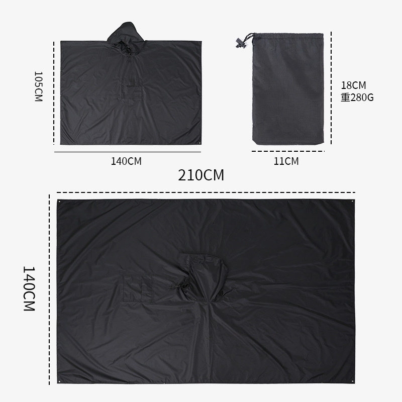 Capa impermeable multifunción tres en uno - Poncho ligero y duradero para exteriores, toldo/alfombra de suelo, para caminatas/senderismo
