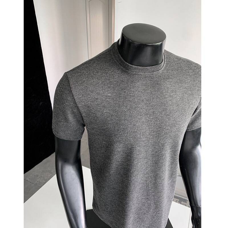 Real Shot of the 280g Elastic Round-Neck, Regular-Shoulder, Fitted Short-Sleeve Solid Color Versatile T-Shirt for Men Real Shot of the 280g Elastic Round-Neck, Regular-Shoulder, Fitted Short-Sleeve Solid Color Versatile T-Shirt for Men