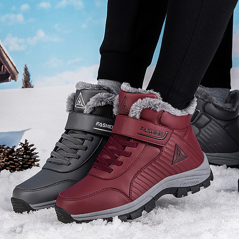 足正品力健老人鞋女冬季防滑中老年保暖棉鞋防水加绒皮面运动鞋男