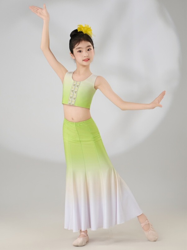 子供用ダイダンス衣装、女の子用フィッシュテールスカート、ヒップカバーハーフスカート、孔雀舞衣装、練習用スカート|undefined