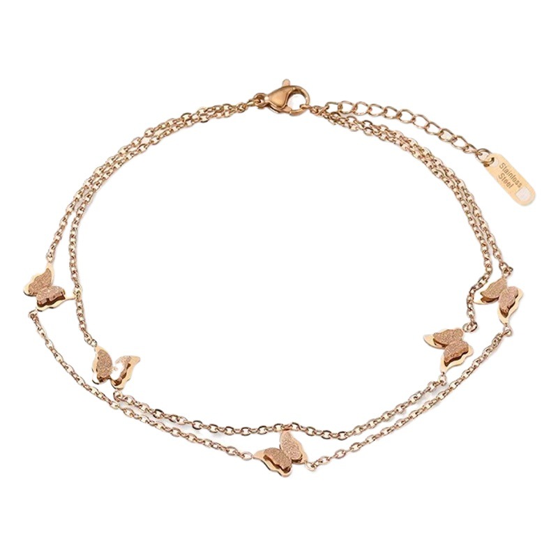 Tobillera de mariposa chapada en oro de 18 quilates que no se decolora de acero de titanio para mujer que no se desvanece ins estilo fresco persona de moda popular simple
