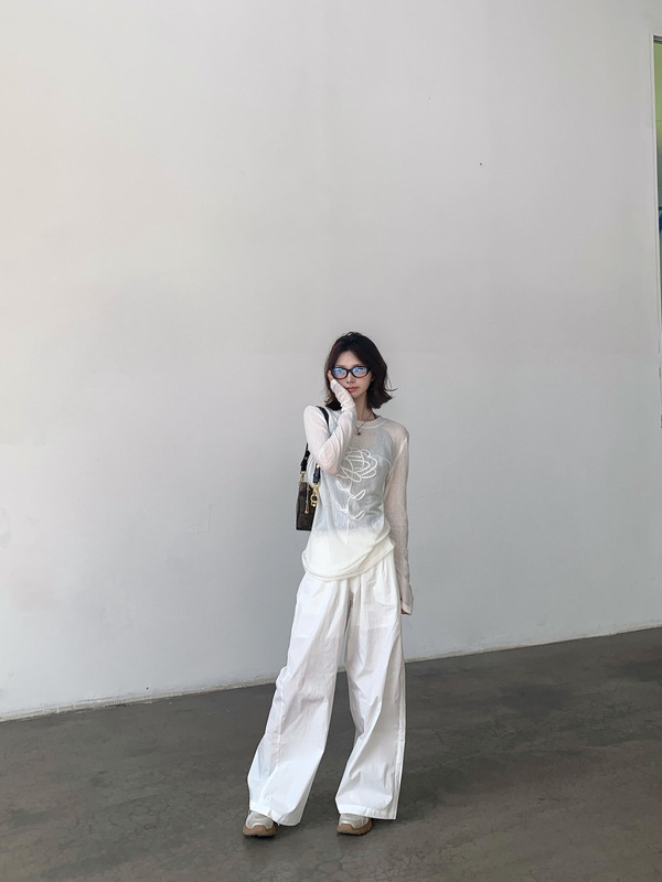 开春韩系穿搭白色防晒罩衫女夏季长袖微透薄款修身针织衫t恤上衣|undefined