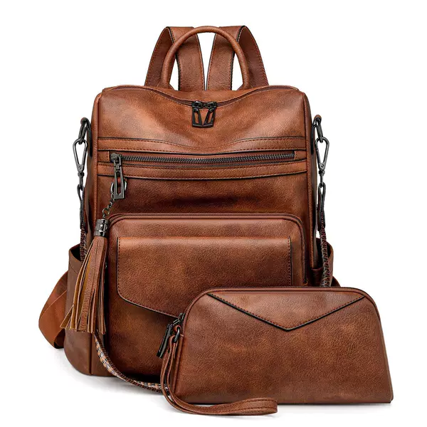 Cross-Border Pu Women's Winter New Style European and American Retro Versatile Backpack for Women with a High-End Feel, Dual Color Matching, Tassel Backpack Wholesale