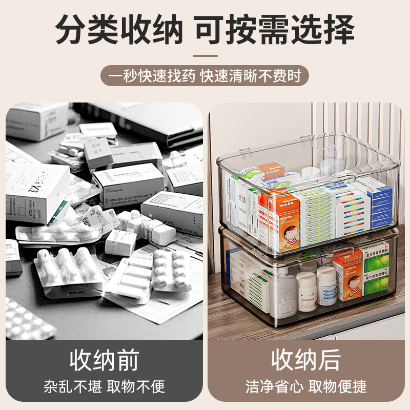 透明アクリル収納ボックス蓋付き防塵デスクトップ収納ボックス薬収納大容量化粧品収納バスケット|undefined