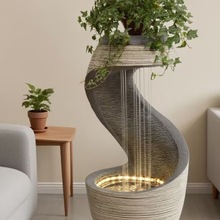 简约现代树脂注塑欧式流水摆件客厅玄关轻奢加湿器生财转运绢花