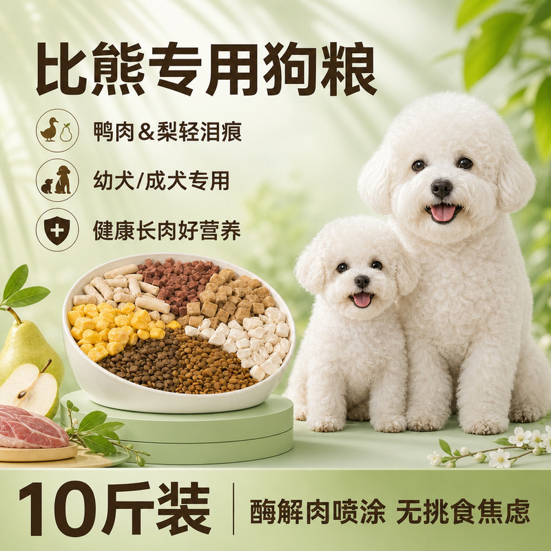 Bichon Frise Special Dog Food 20kg Large Bag for Adult Dogs and Puppies, Full Price 2.5kg Natural Freeze-Dried Food for Small Dogs with White Coats