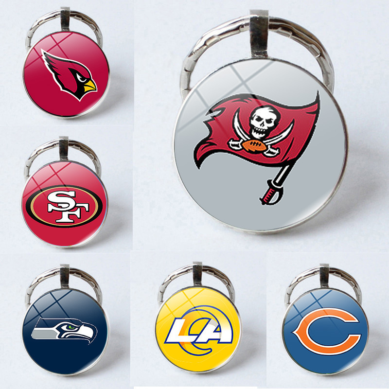 Cross-Border Hot-Selling Nfl Time Gemstone 32 American Football Team Logo Pendant Embossed Ring Keychain Pendant