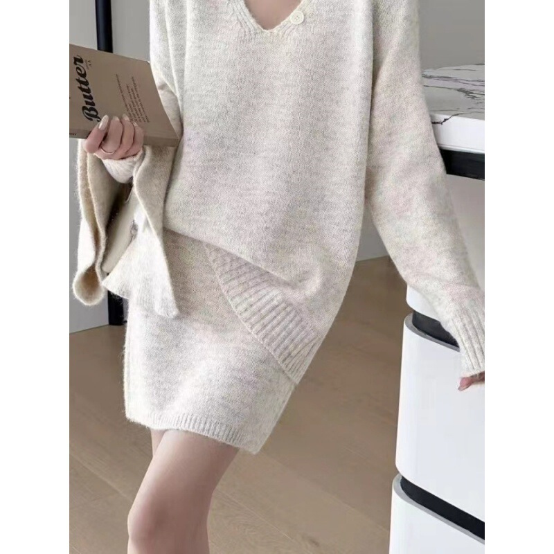亚马逊速卖通eBay独立站毛衣套装裙女秋冬慵懒风针织衫短裙两件套|undefined