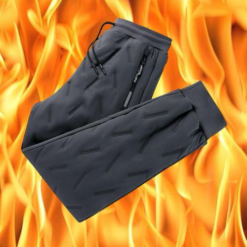 Men's cashmere in winter with cashmere and thick casual pants, fat plus plus size, windproof and warm down cotton pants