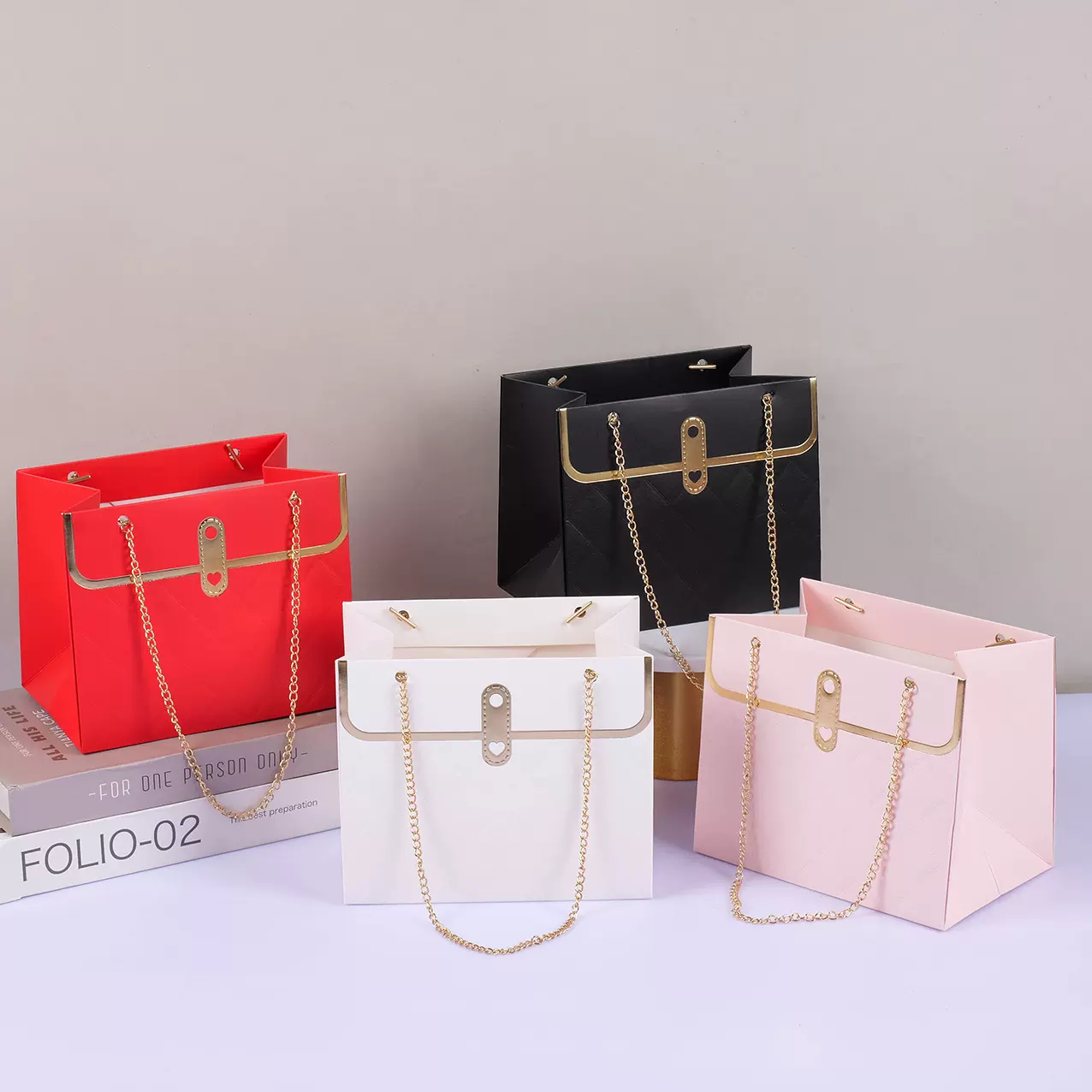 情人节小香风手提袋纯色插盒防水插花袋花艺diy花束礼盒潮牌礼袋