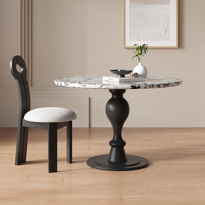 Customized Marble Round Table New French Simple Light Luxury Retro Solid Wood Home Luxury Stone Round Dining Table Dining Table