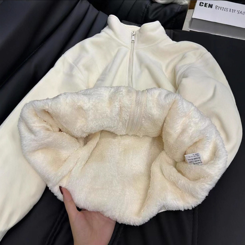 Fleece-Lined Thick Coat for Women, Trendy Winter Alpaca Fleece Warm High-Neck Sweatshirt Cardigan with Zipper, Extra Thick for Women Fleece-Lined Thick Coat for Women, Trendy Winter Alpaca Fleece Warm High-Neck Sweatshirt Cardigan with Zipper, Extra Thick for Women