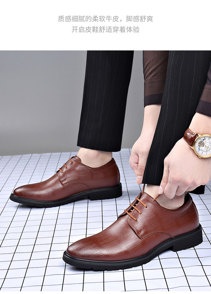 Giày da nam công sở da bò hai lớp, tăng chiều cao 3 cm, dây buộc phía trước — Màu nâu 3993, Màu đen 3993 chi tiết 19
