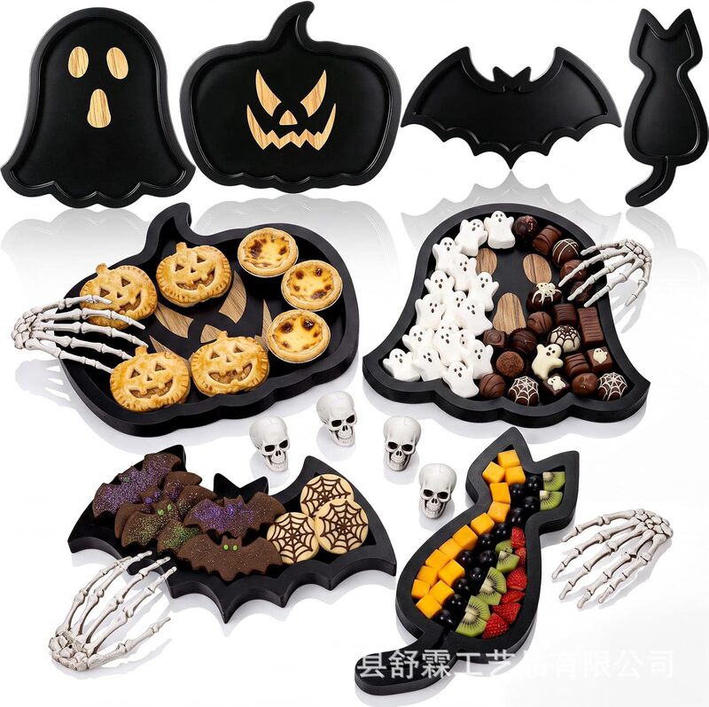 Wooden Halloween Tray Party Decoration Plate Solid Wood Bat Ghost Charcuterie Board Gothic Coffin Tray Wooden Halloween Tray Party Decoration Plate Solid Wood Bat Ghost Charcuterie Board Gothic Coffin Tray