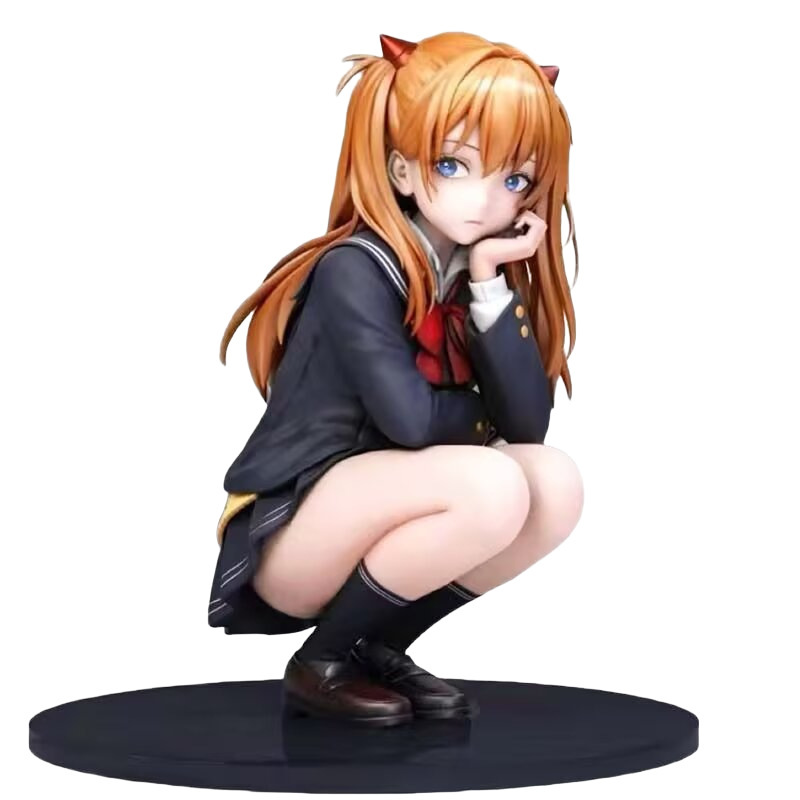 福音战士EVA明日香校服手办摆件 美少女蹲姿明日香动漫手办模型|undefined