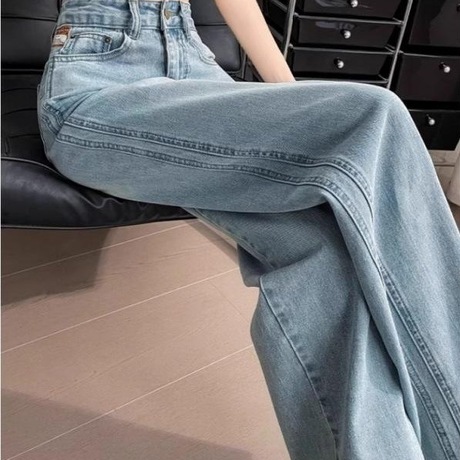 大码复古阔腿牛仔裤女潮流百搭新款高腰显瘦修身设计感窄版直筒裤