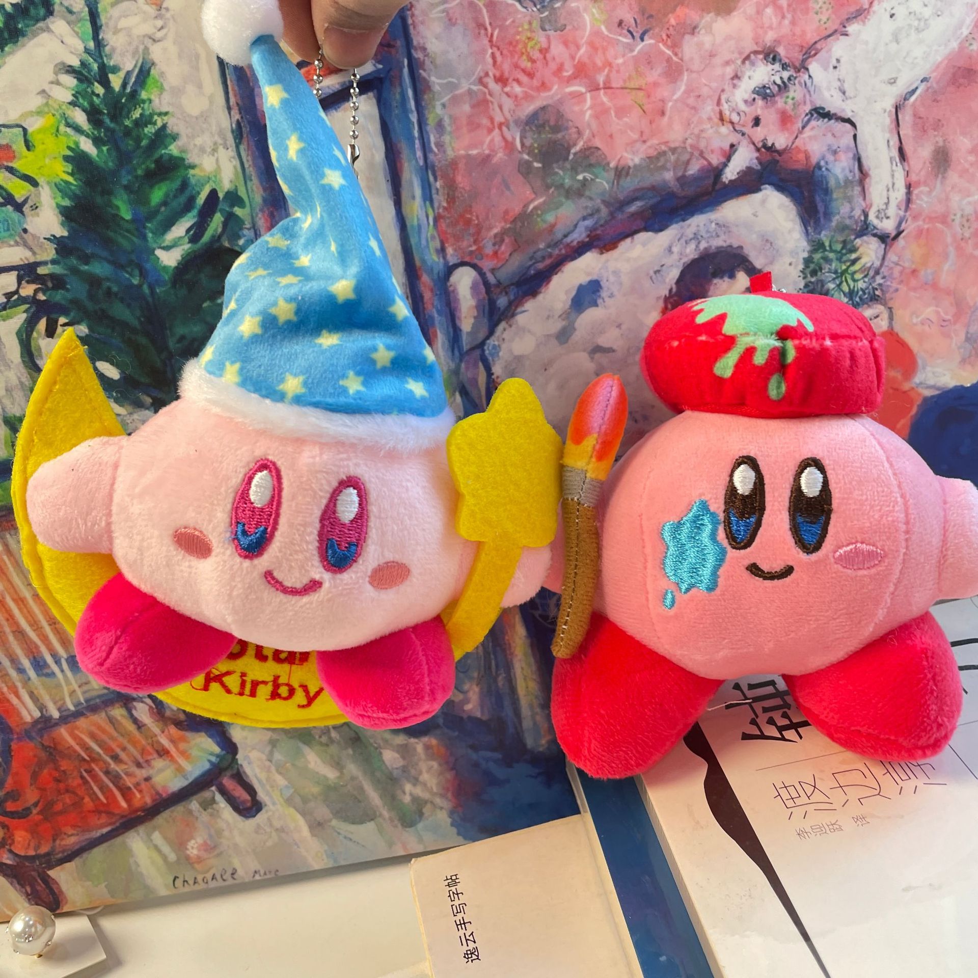 可愛月亮船畫家卡比掛件胖嘟嘟睡帽星之卡比玩偶毛絨鑰匙扣GJ196