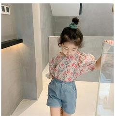 Children's floral shirt summer version for girls, cute short-sleeved top for children aged 3-8, dropshipping one piece