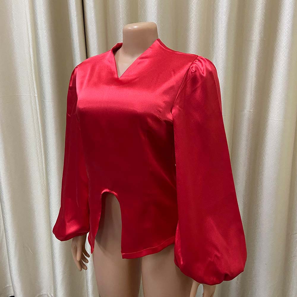 3XL, L, M, S, XL, XXL Size Wholesale Fashion Solid Color White Red Yellow Long Sleeve Patchwork Blouses