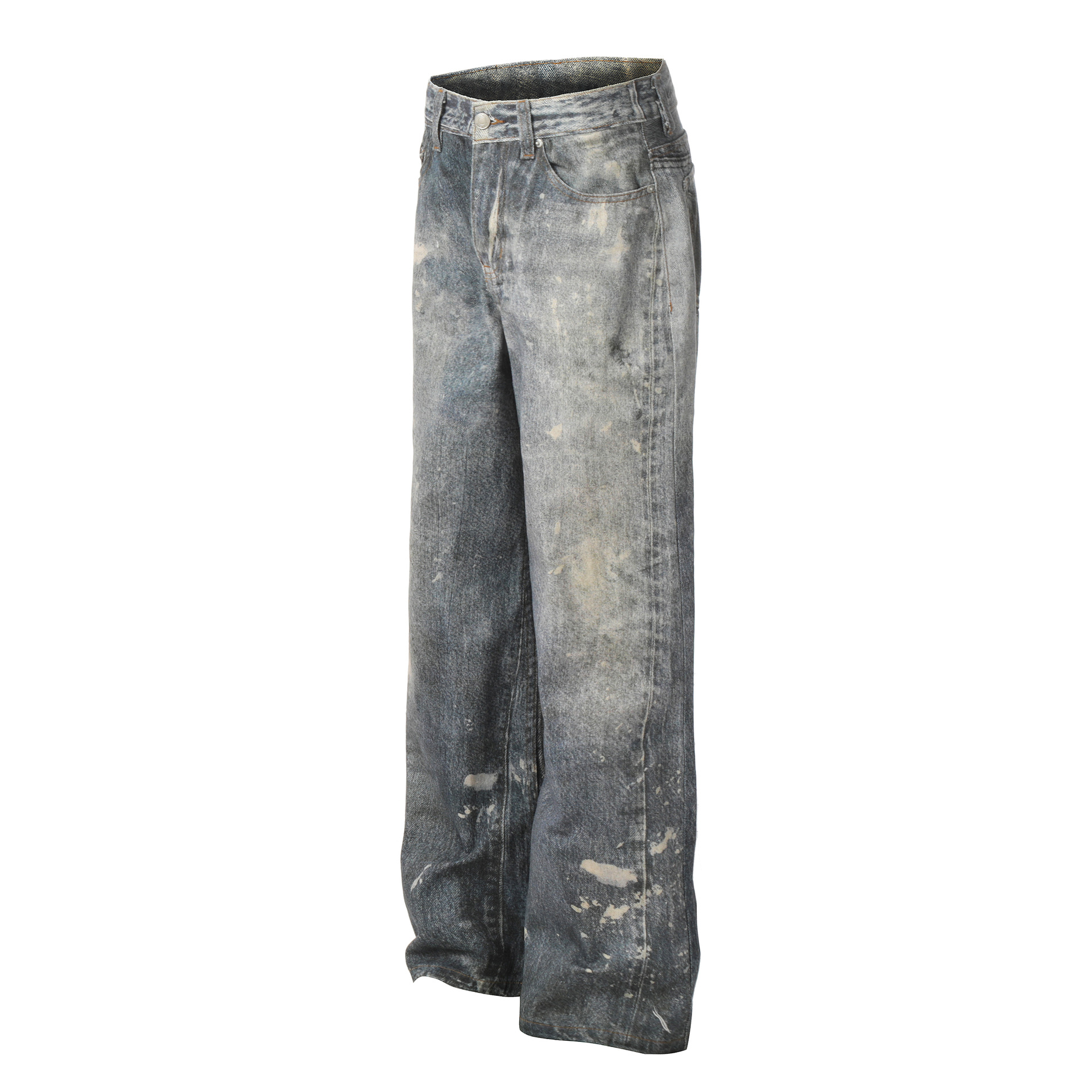 Men's Clothing G6456 Retro 2024 trend men's street heavy paint old design high men's and women's denim trousers_viptrois.com