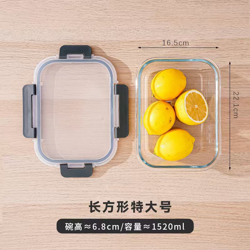 Tuppers rectangulares de vidrio borosilicato con tapa, grado alimenticio