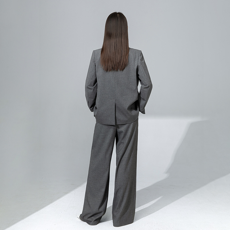 Áo blazer nữ cổ V len TR cao cấp dáng suông công sở — Quần màu xám 73144113