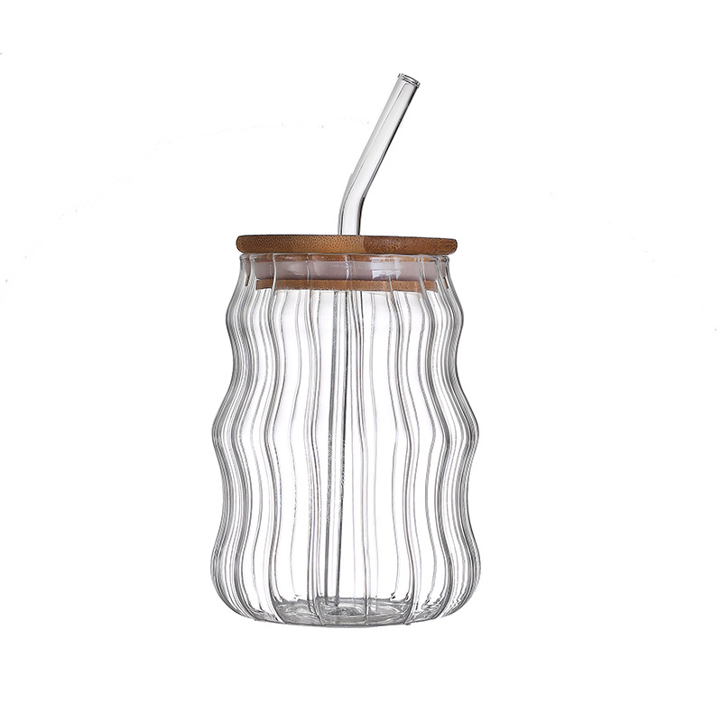 Taza de café de nubes verticales con cubierta de paja de alta borosilicina taza de bebida de té de leche de oficina en el hogar taza de vidrio de agua potable
