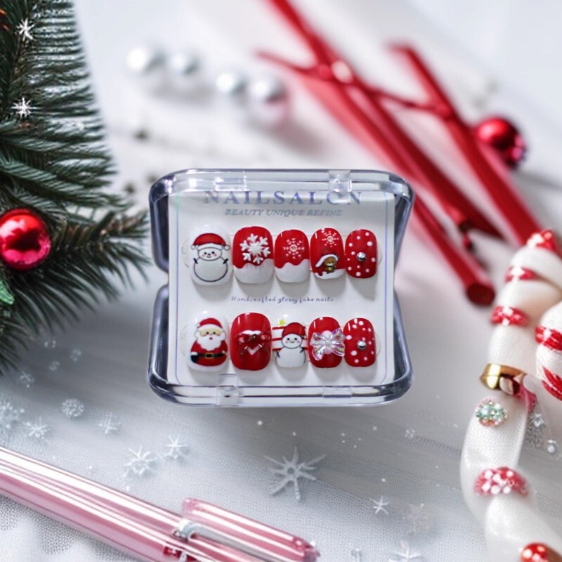 Short Style Special Wear-On Nails Christmas Manicure Simple Nail Pieces Children's 1024 Pieces Women's Non-Toxic Cute Wear-On Nails