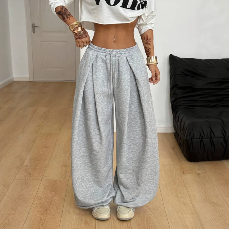 Cross-Border Y2K American Street Style Sweatpants High-Waisted Loose Pleated Wide-Leg Casual Sports Pants