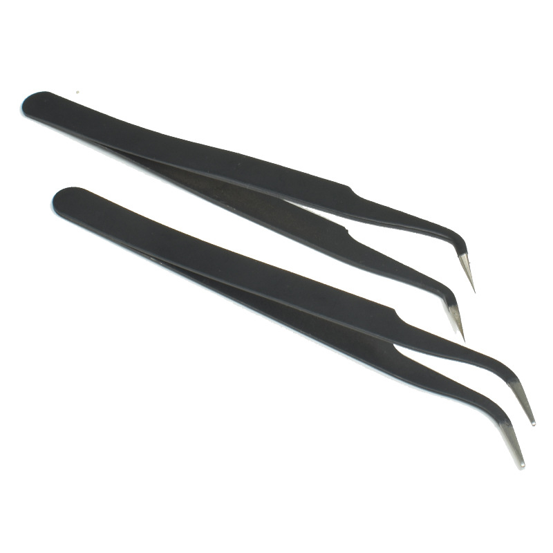 不锈钢黑色手账超厚镊子防静电手机维修美甲工具眼睫毛夹精密尖头