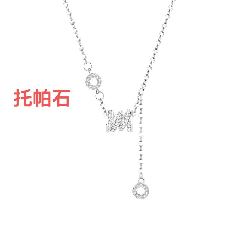 银誓S999足银小蛮腰托帕石项链新款设计感搭高级感吊坠毛衣链批发|undefined