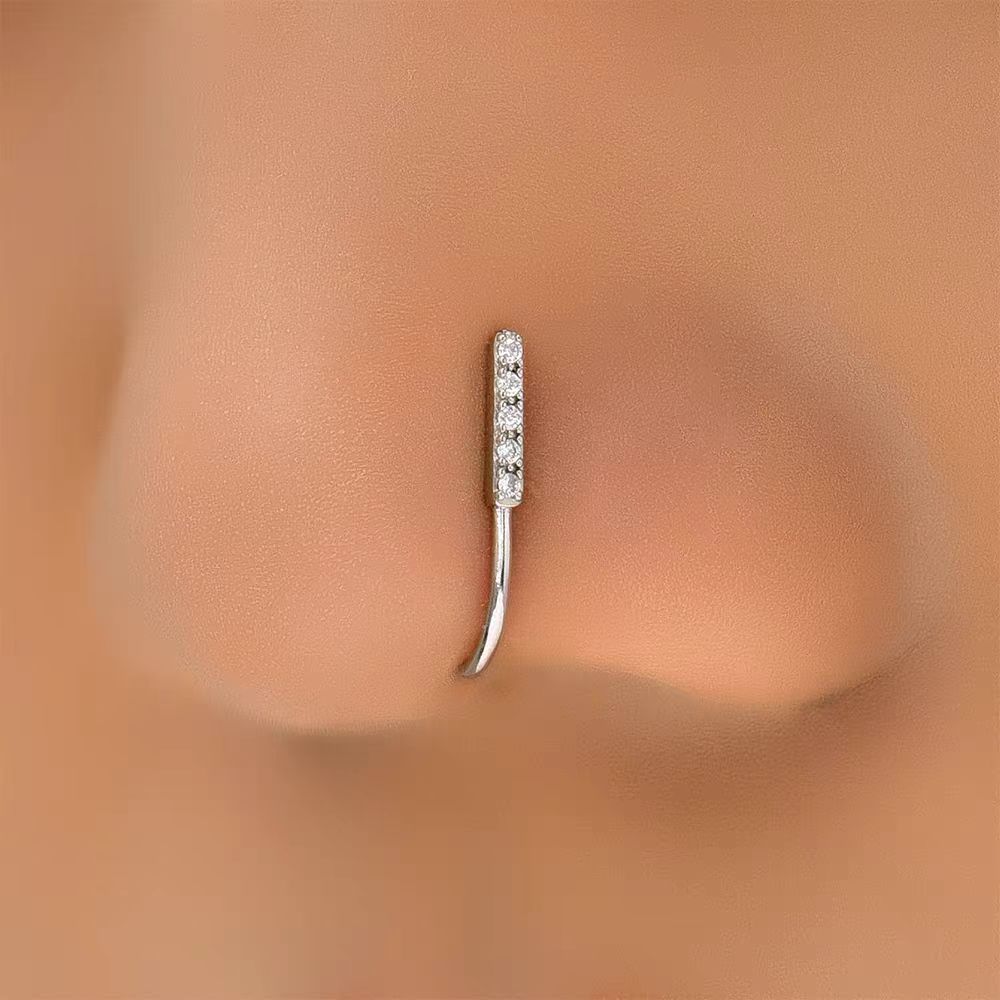 26 Letter Initial Micro-Set CZ Nose Clip Fake Nose Ring No-Pierce Nose Jewelry Fashion Accessory detail image 21