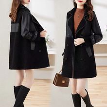 皮毛一体外套女装中长款2025格子皮衣时尚拼接宽松西装领外套上衣