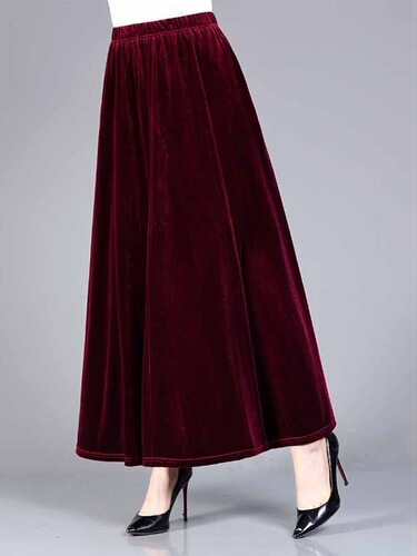 Gold velvet elastic half-length skirt, A-line skirt, women's large-size dance dress, high waist, slimming, all-match long dress