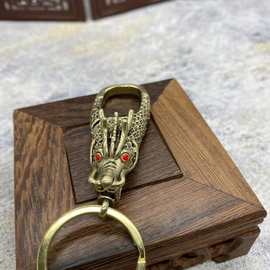 黄铜钥匙扣纯铜手工男士腰挂个性复古高档龙头腰带吊坠装饰品创意