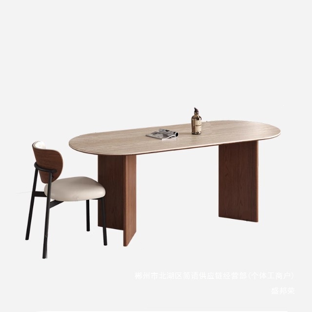 Fábrica directa retro francesa madera sólida De Lifeng tabla de roca mesa de comedor combinación de diseño oval simple medieval