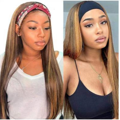 Full mechanism wig European and American ice silk hair band headgear black long straight hair Headband wig chemical fiber