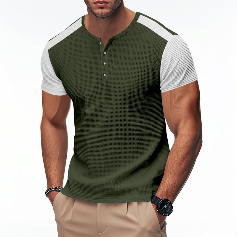 T-shirt henley uomo oversized a blocchi di colore waffle_voghion.com