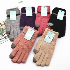 Wholesale touch screen knitting gloves for women, winter warm gloves, five-finger magic adult gloves, supermarket supply