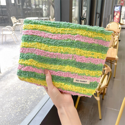 MAY RABBIT Color Block Striped Large Capacity Makeup Bag Canvas Bag Portable Storage Bag High-Quality Handbag