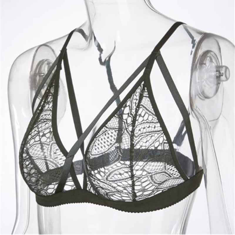 French-Style See-Through Lace Bra, Wireless Dark Green, One Size, Plus-Friendly — detail image 7